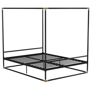 CosmoLiving Celeste Canopy Metal Bed Queen Size Frame in Black/Gold