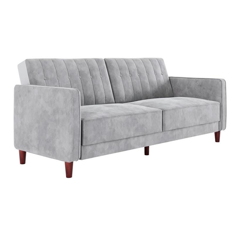 DHP Ivana Tufted Futon and Upholstered Sofa Sleeper Bed in Light Gray Velvet