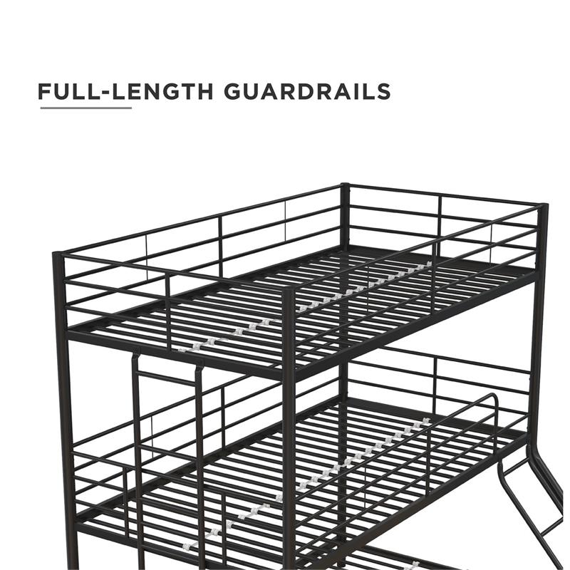 Max & Finn Altona Metal Triple Bunk Bed Bed for Kids Twin/Twin/Full in Black