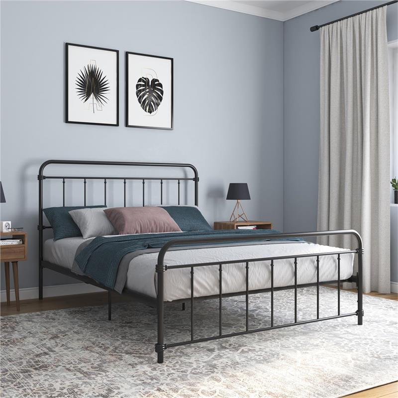 DHP Winston Metal Platform Bed with Rustic Design and Curved Edge Queen in Black