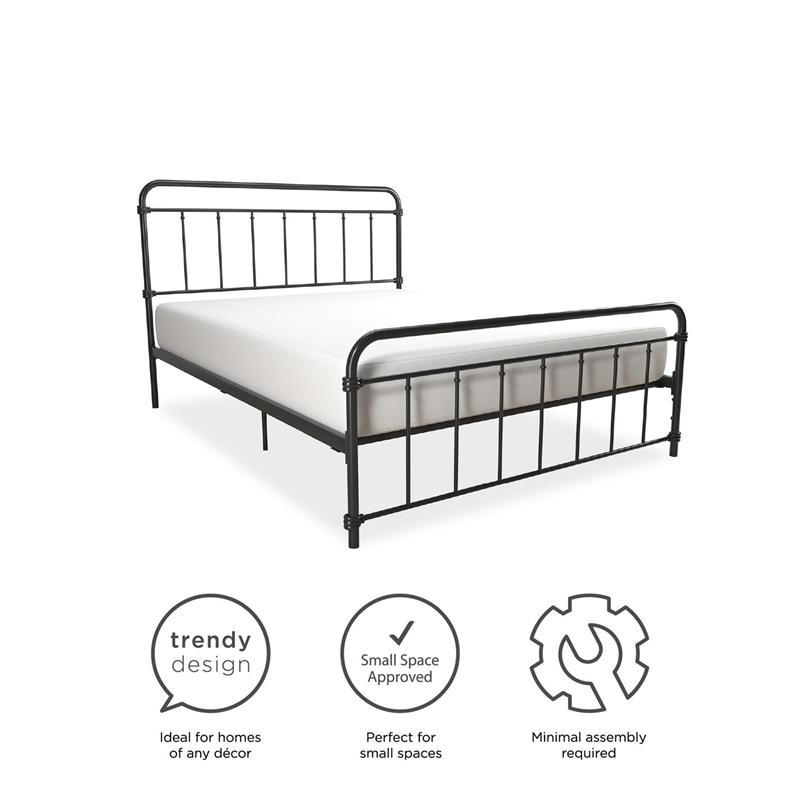 DHP Winston Metal Platform Bed with Rustic Design and Curved Edge Queen in Black