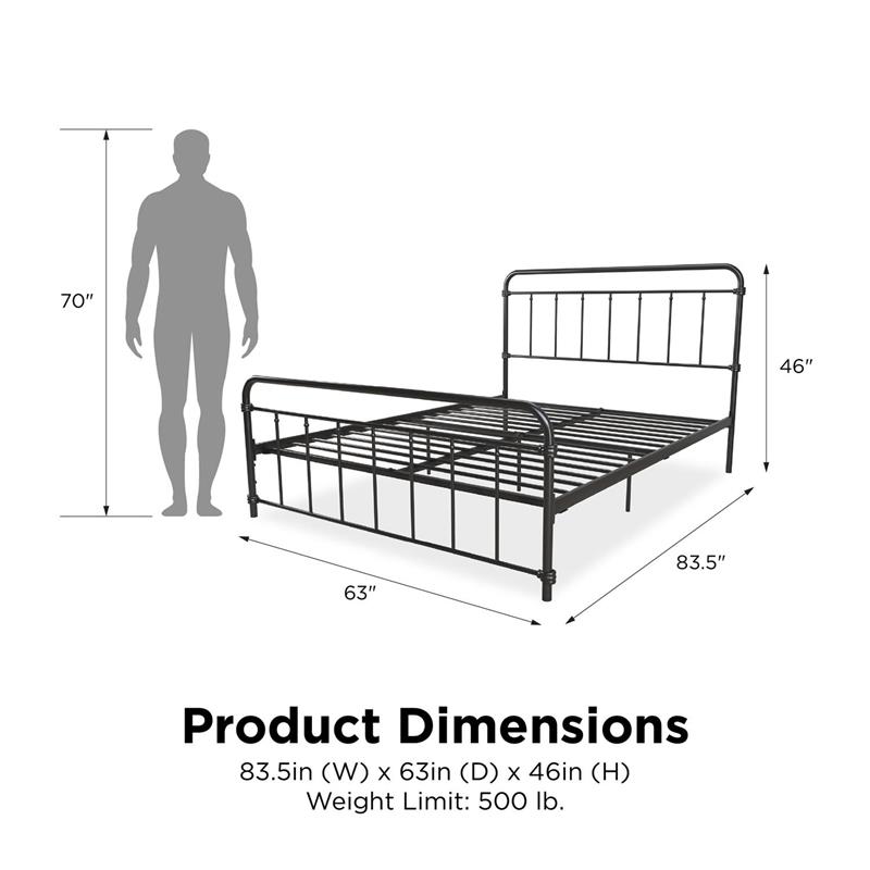DHP Winston Metal Platform Bed with Rustic Design and Curved Edge Queen in Black