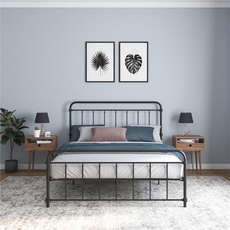 DHP Winston Metal Platform Bed with Rustic Design and Curved Edge Queen in Black