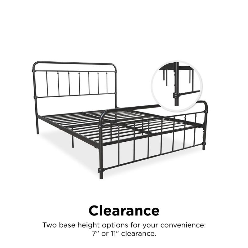 DHP Winston Metal Platform Bed with Rustic Design and Curved Edge Queen in Black