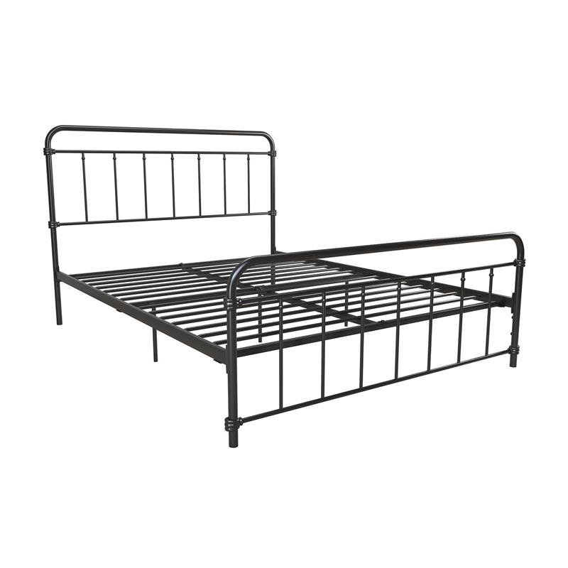 DHP Winston Metal Platform Bed with Rustic Design and Curved Edge Queen in Black