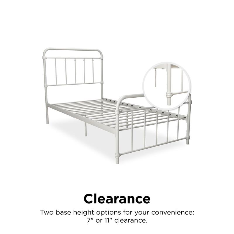 DHP Winston Metal Platform Bed with Rustic Design and Curved Edge Twin in White