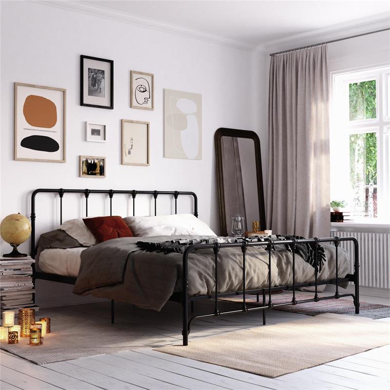 LikeHome Lida Farmhouse Metal Bed Under Bed Storage King Bed Frame in Black