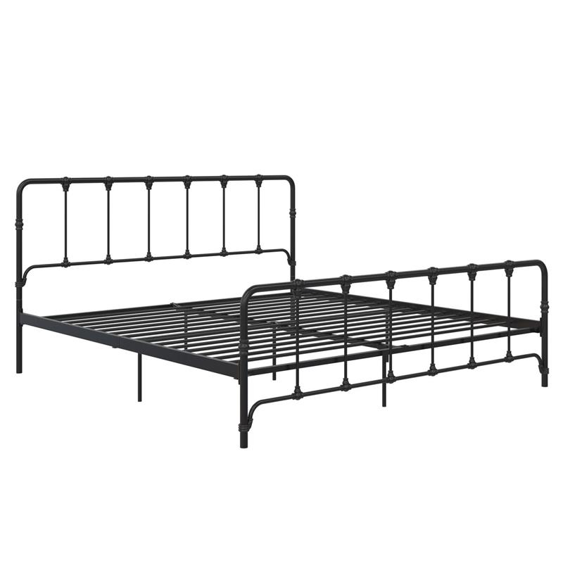 LikeHome Lida Farmhouse Metal Bed Under Bed Storage King Bed Frame in Black
