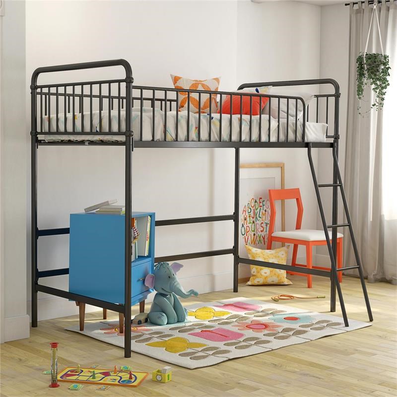 Max & Finn Karcey Twin Metal Loft Bed in Black