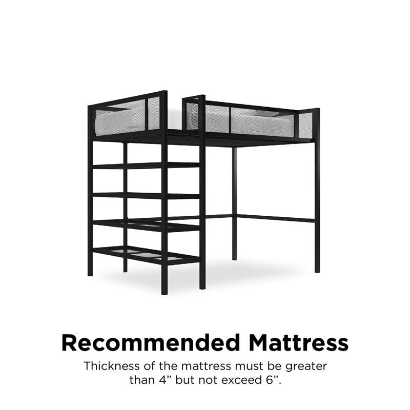 DHP Storage Loft bed with Bookcase in Black Metal