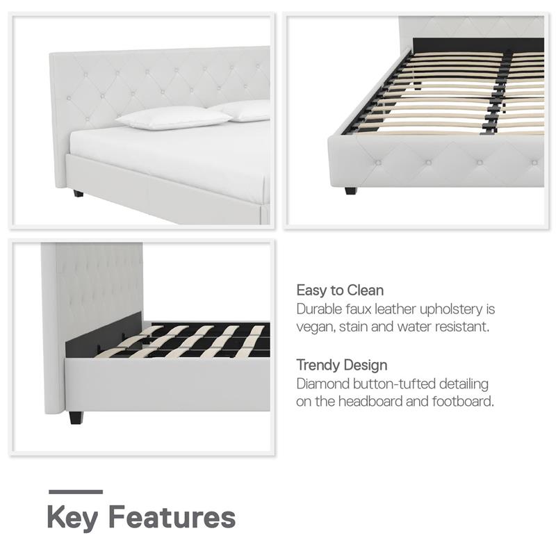 DHP Dean Upholstered Bed King in White Faux Leather