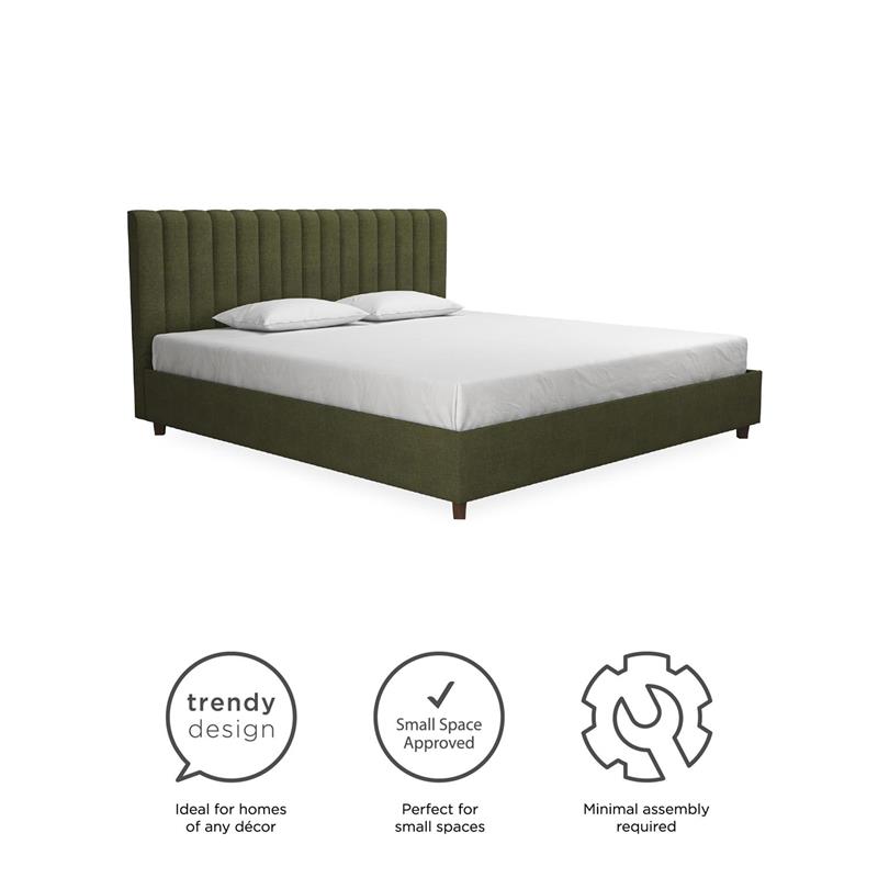 Novogratz Brittany Upholstered Bed King in Green Linen