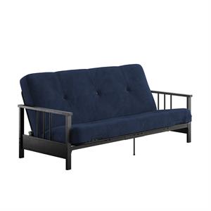DHP Tallie Full Metal Arm Futon with 6&quot Thermobonded Mattress in Blue