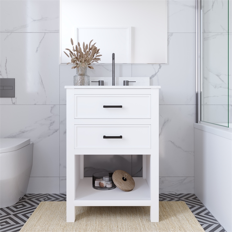 DHP Missouri 24 Inch Bathroom Vanity with Modern Carrera Countertop in White