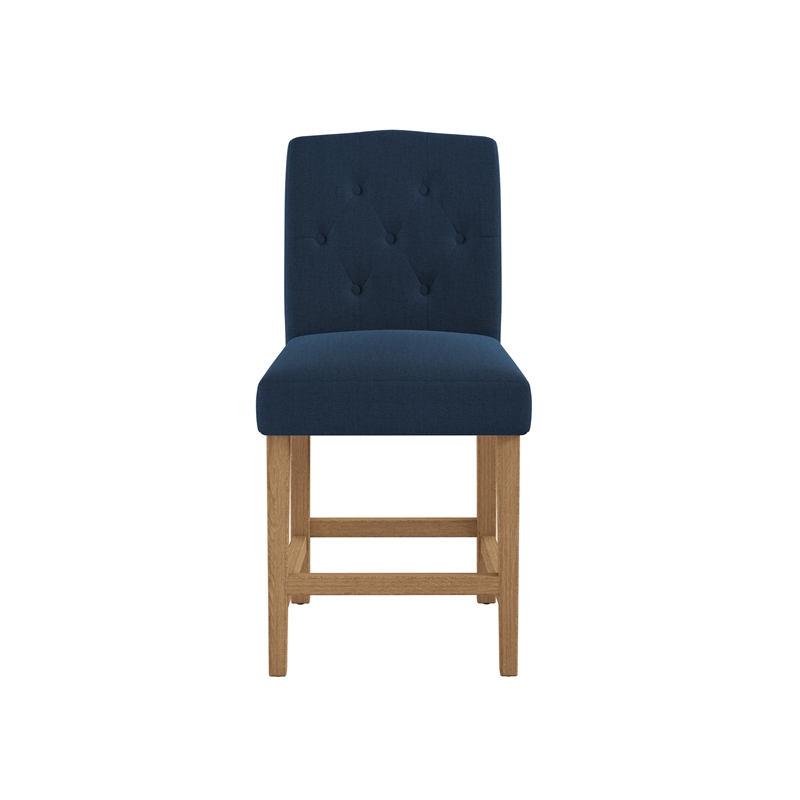DHP Jane Parsons Upholstered Counter Stool with Tufting in Navy Blue Linen