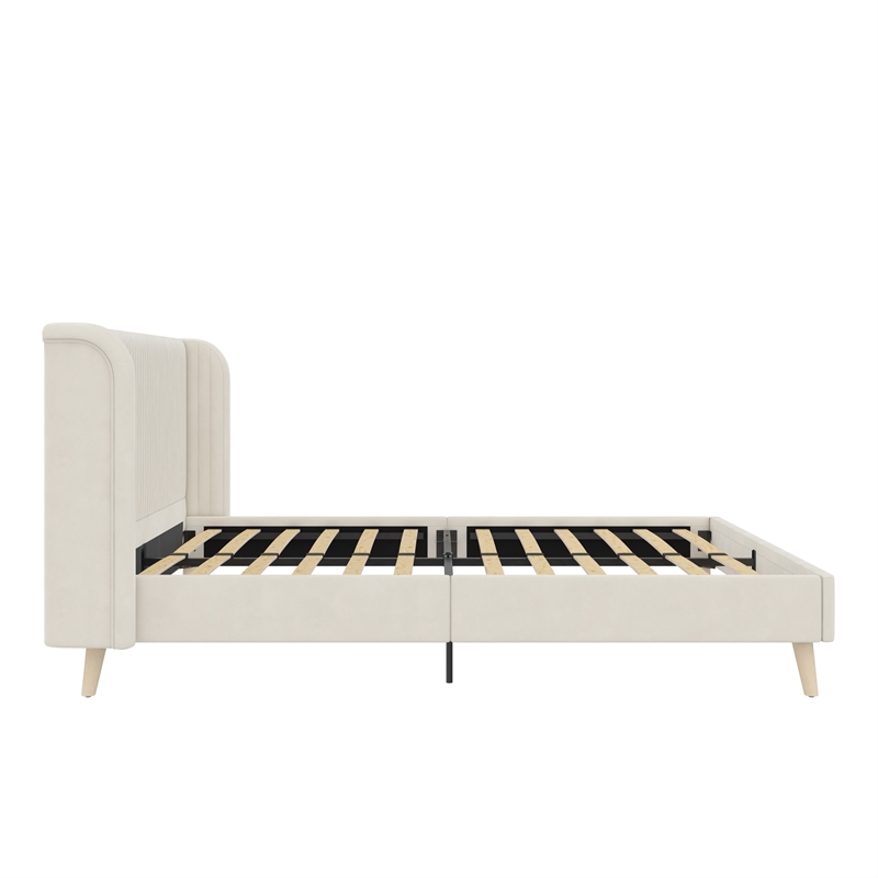 Novogratz Holly Upholstered Wingback Bed Frame in Queen in Ivory Velvet
