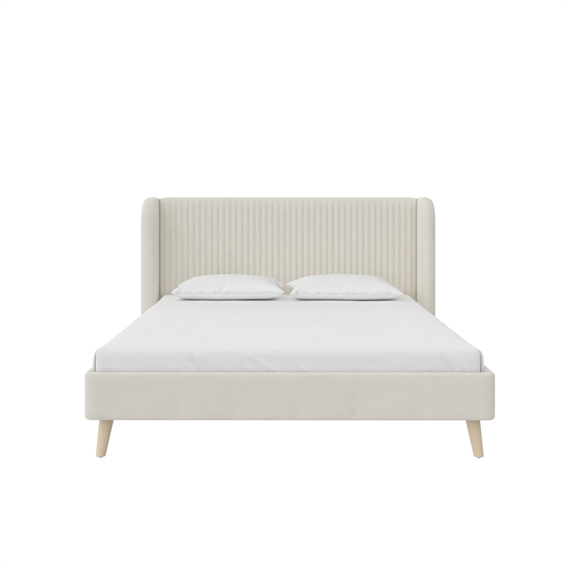 Novogratz Holly Upholstered Wingback Bed Frame in Queen in Ivory Velvet