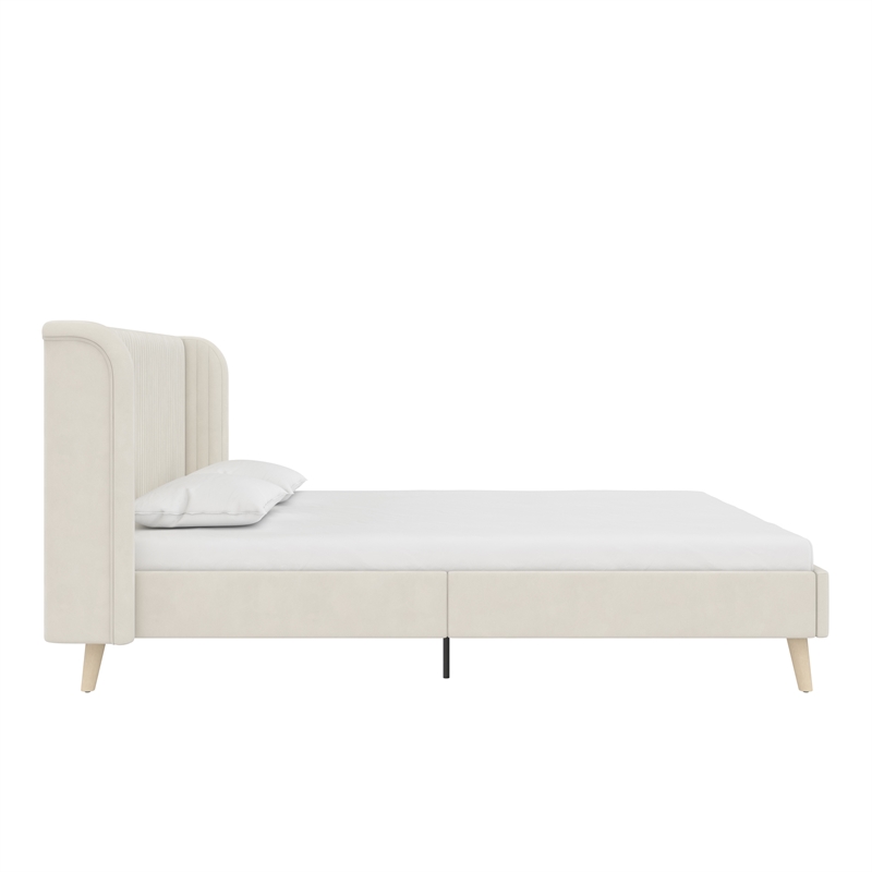 Novogratz Holly Upholstered Wingback Bed Frame in Queen in Ivory Velvet