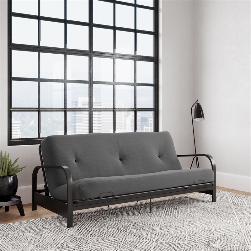 DHP Brax Black Metal Arm Full Size Futon Frame with 6