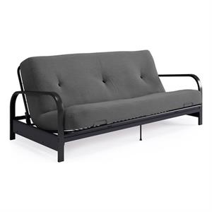 DHP Brax Black Metal Arm Full Size Futon Frame with 6&quot Gray Futon Mattress
