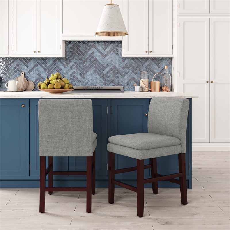 DHP Kent Upholstered Dining Stool Gray Linen with Dark Base