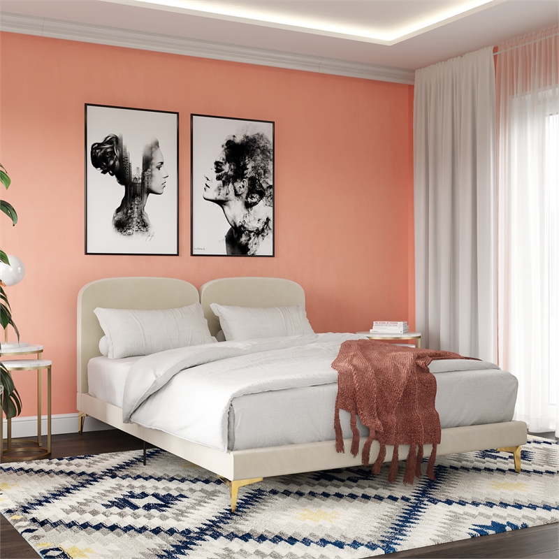 CosmoLiving by Cosmopolitan Coco Upholstered Bed in Queen in Ivory Velvet