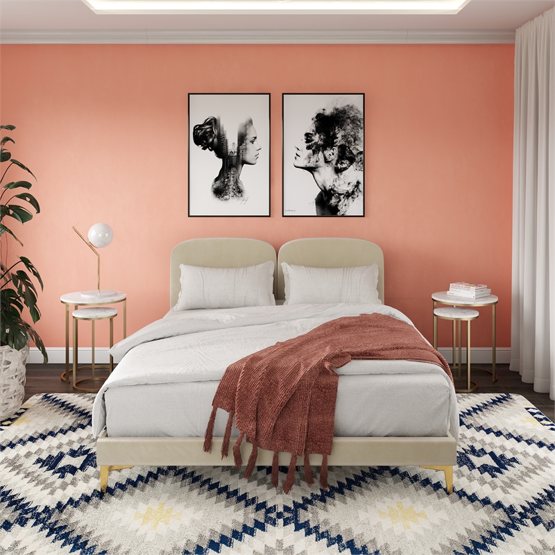 CosmoLiving by Cosmopolitan Coco Upholstered Bed in Queen in Ivory Velvet