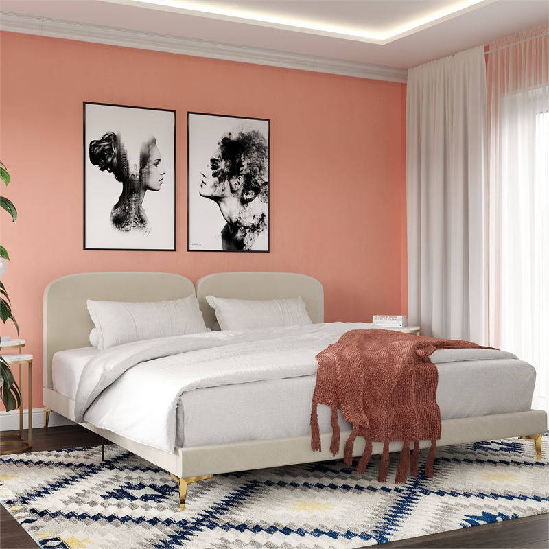 CosmoLiving by Cosmopolitan Coco Upholstered Bed in King in Ivory Velvet