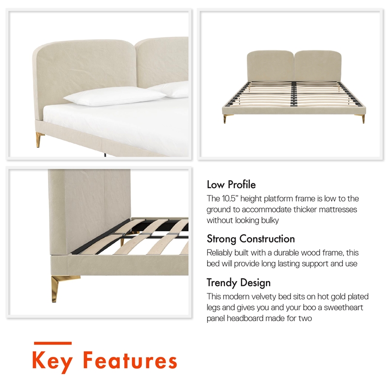 CosmoLiving by Cosmopolitan Coco Upholstered Bed in King in Ivory Velvet