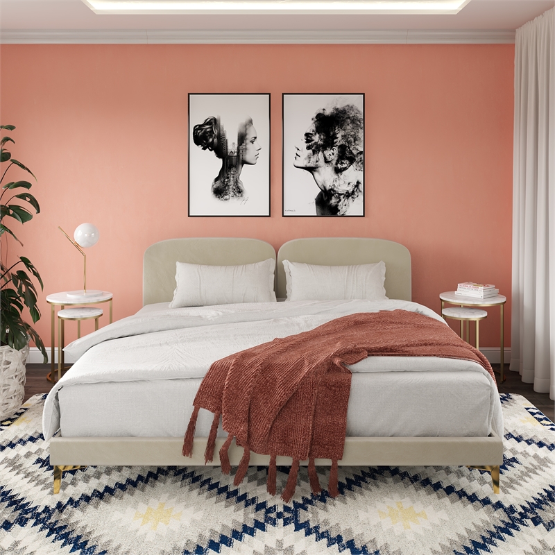 CosmoLiving by Cosmopolitan Coco Upholstered Bed in King in Ivory Velvet