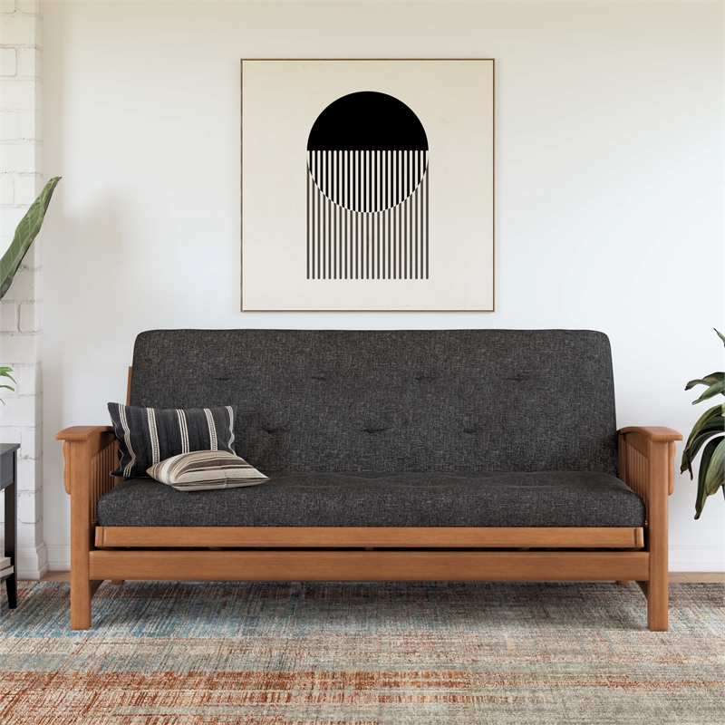 Trule 6-Inch Bonnell Coil Futon Mattress Linen Full in Dark Gray