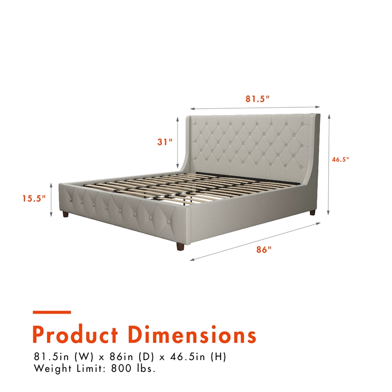 CosmoLiving by Cosmopolitan Mercer Upholstered King Bed in Light Gray Linen