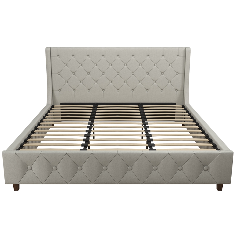 CosmoLiving by Cosmopolitan Mercer Upholstered King Bed in Light Gray Linen