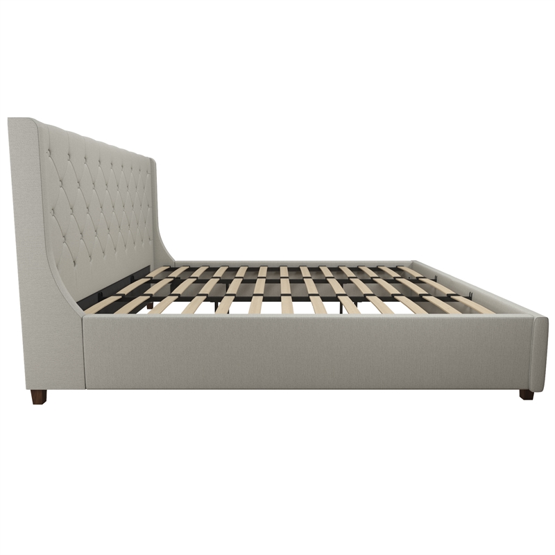 CosmoLiving by Cosmopolitan Mercer Upholstered King Bed in Light Gray Linen