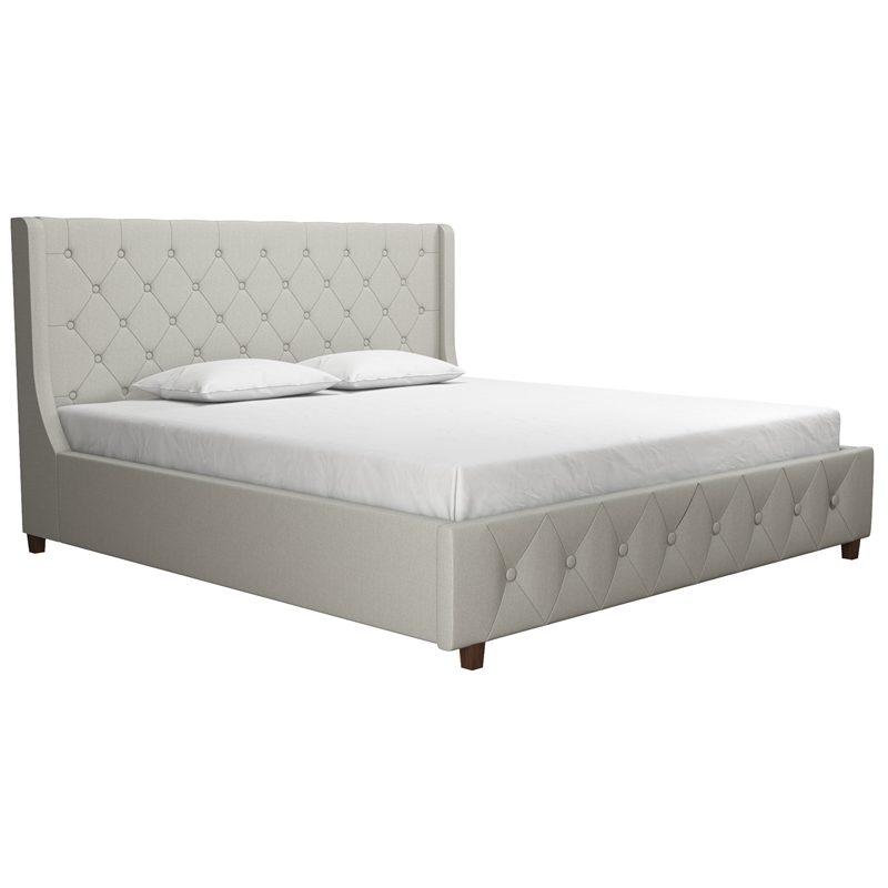CosmoLiving by Cosmopolitan Mercer Upholstered King Bed in Light Gray Linen