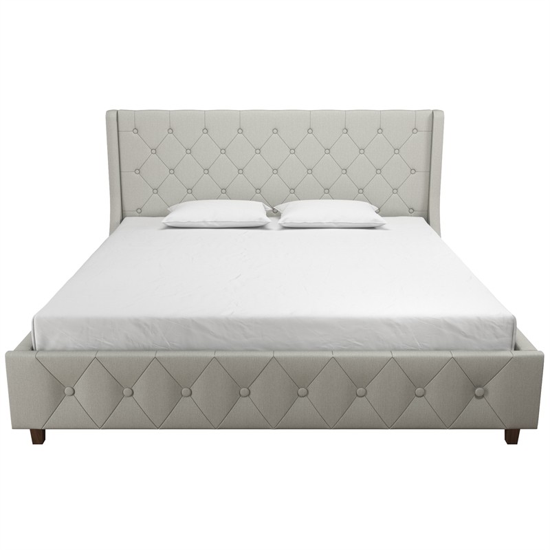 CosmoLiving by Cosmopolitan Mercer Upholstered King Bed in Light Gray Linen
