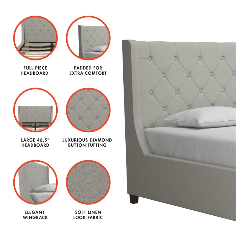 CosmoLiving by Cosmopolitan Mercer Upholstered King Bed in Light Gray Linen