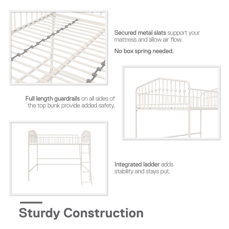 Novogratz Bushwick Metal Full Loft Bed in Off White