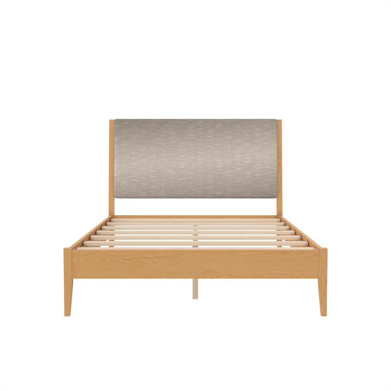 DHP Dacin Wood Queen Size Bed Frame with Upholstered Headboard in Beige Linen