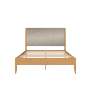 DHP Dacin Wood Queen Size Bed Frame with Upholstered Headboard in Beige Linen