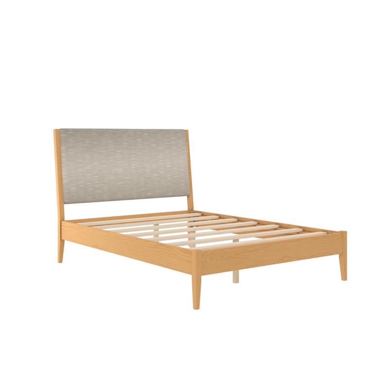 DHP Dacin Wood Queen Size Bed Frame with Upholstered Headboard in Beige Linen