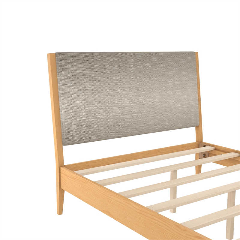 DHP Dacin Wood Queen Size Bed Frame with Upholstered Headboard in Beige Linen