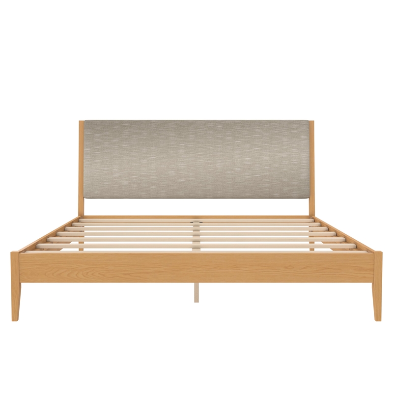 DHP Dacin Wood King Size Bed Frame with Upholstered Headboard in Beige Linen