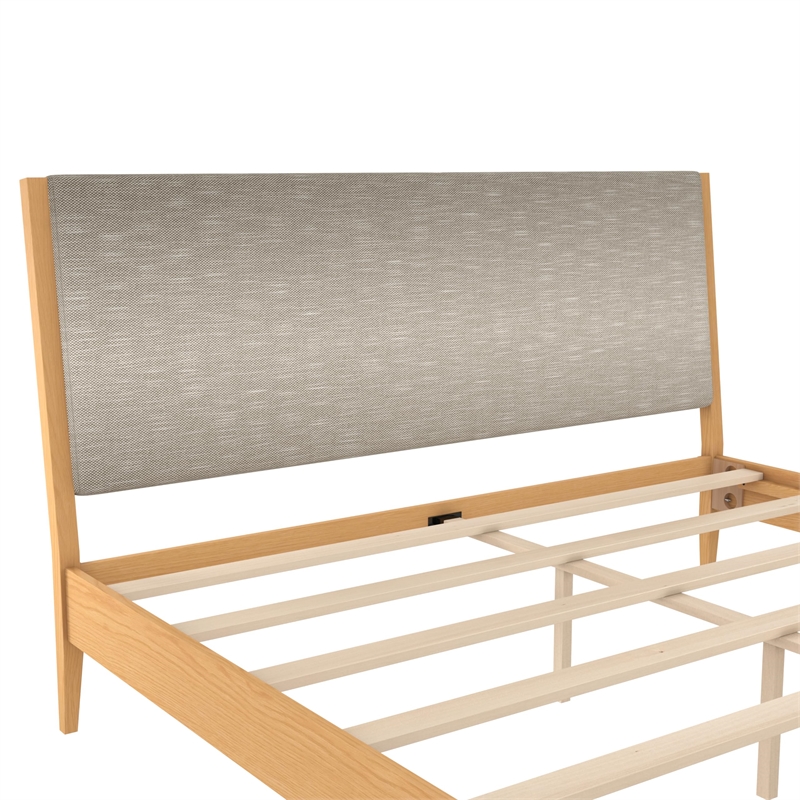 DHP Dacin Wood King Size Bed Frame with Upholstered Headboard in Beige Linen