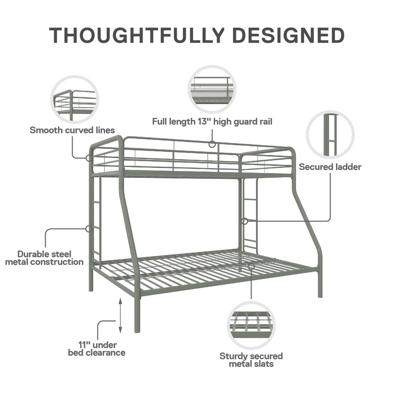 DHP Dusty Twin over Full Metal Bunk Bed with Secured Ladders in Thyme Green