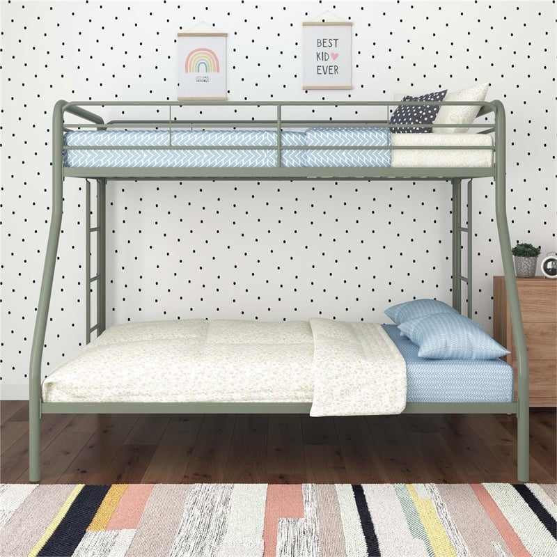 DHP Dusty Twin over Full Metal Bunk Bed with Secured Ladders in Thyme Green