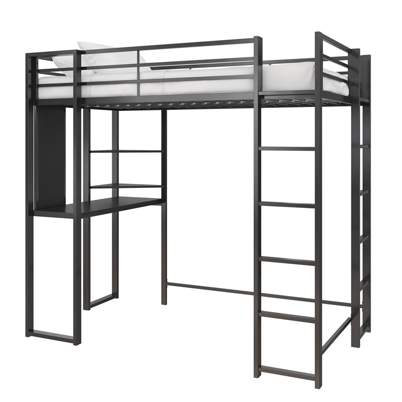 DHP Alana Twin Metal Loft Bed with Desk in Black