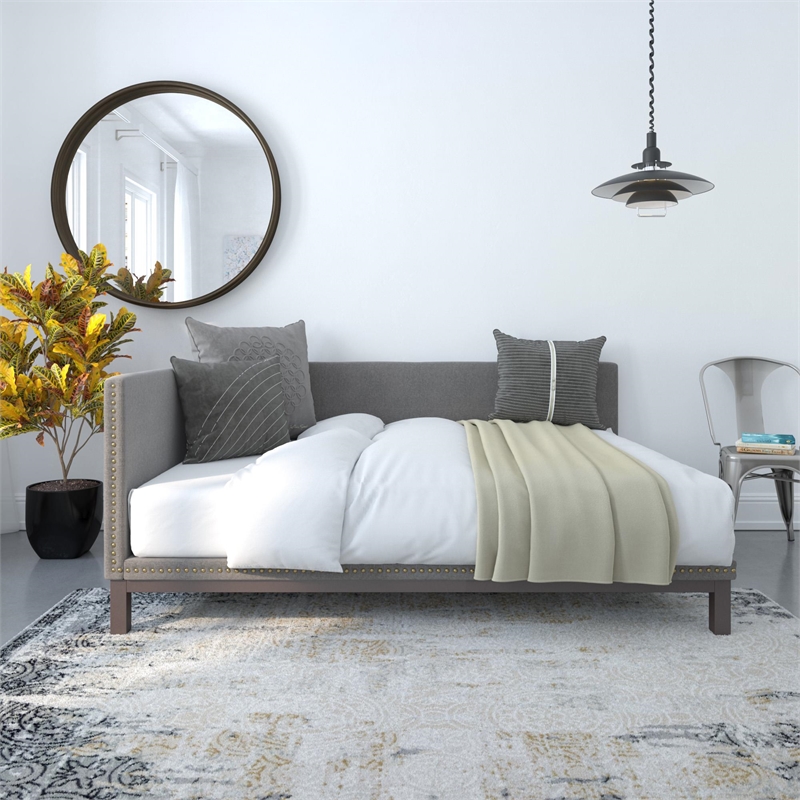 DHP Darlene Upholstered Daybed Full in Grey Linen