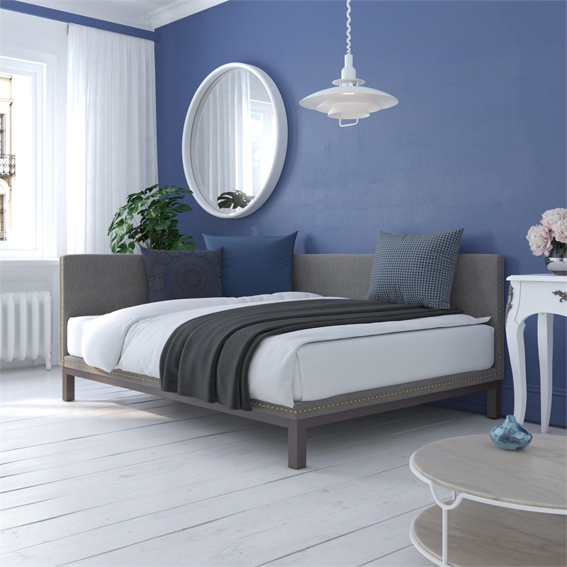 DHP Darlene Upholstered Daybed Full in Grey Linen