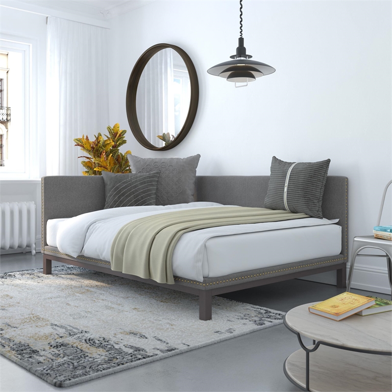 DHP Darlene Upholstered Daybed Full in Grey Linen